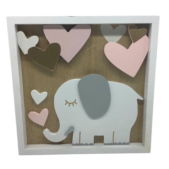 Elephant & Hearts Wall Nursey Decor Wood 9.84x9.84in Pink Gray Hobby Lobby NEW - Picture 1 of 6